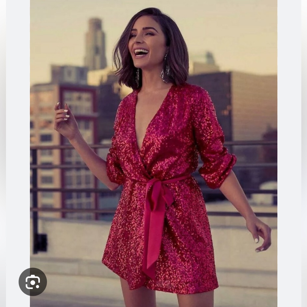 Rare Olivia Culpo Collab Red Sequin Wrap Dress